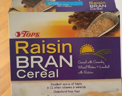 Raisin bran cereal with crunchy wheat flakes