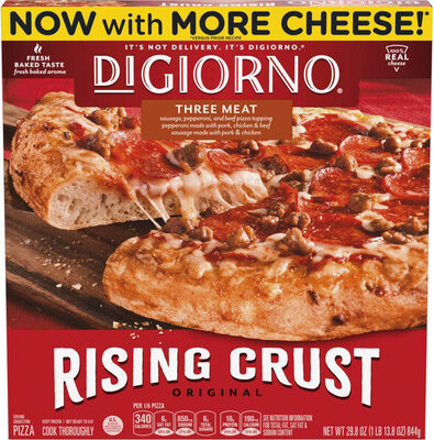 Rising crust three meat frozen pizza