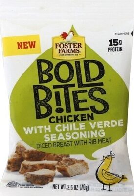 Bold bites chicken with chile verde seasoning diced breast with rib meat, chile verde seasoning