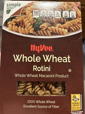 Whole wheat macaroni product, rotini