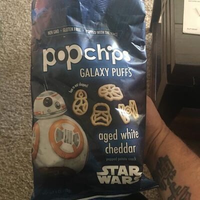 Popped potato snack, aged white cheddar