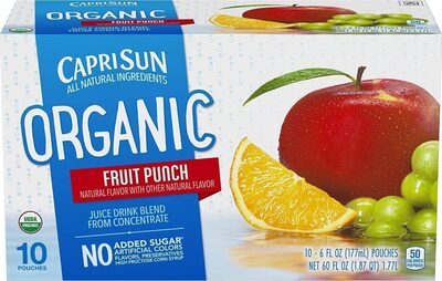 Organic fruit punch juice drink pouches