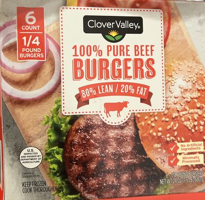 100% beef burgers 80% lean / 20% fat