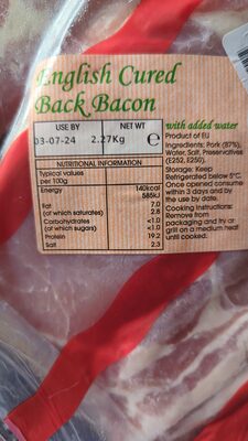 English cured back bacon