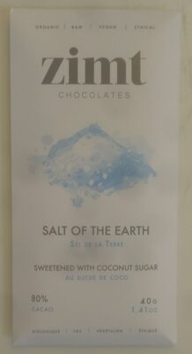 80% Cocoa Salt of the Earth Dark Chocolate Bar Sweetened with Coconut Sugar