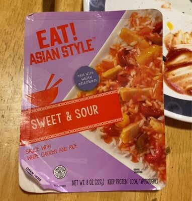 asian style sweet & sour sauce with white chicken and rice