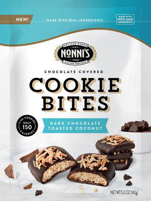 Nonni's dark chocolate toasted coconut cookie bites