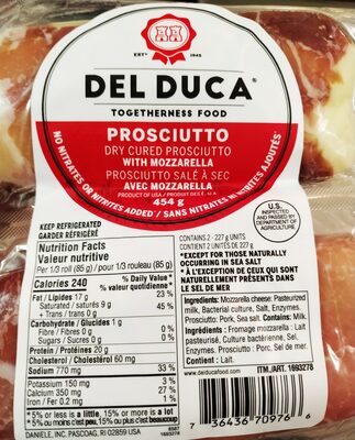 Dry cured prosciutto with mozzarella