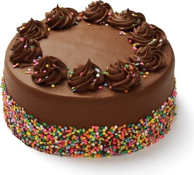 Moist yellow celebration cake with rich chocolate buttrcreme