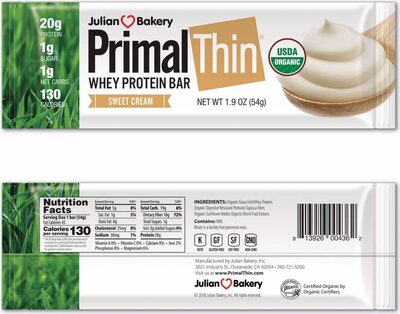 Primal thin protein bar | sweet cream | organic