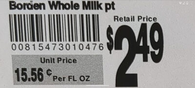 Borden whole milk pt