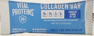Collagen 10 G, Protein 14 G, Sugar 2 G, Fiber 5 G Bars, Chocolate Almond Sea Salt, Chocolate Almond Sea Salt