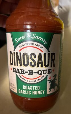 Dinosaur bar-b-que, bar-b-que sauce, roasted garlic honey