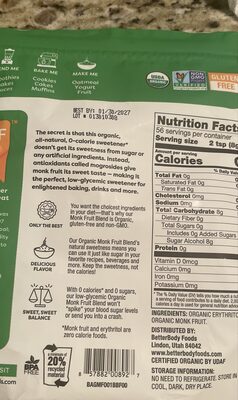 Organic Monk Fruit Blend Zero Calorie Sweetener