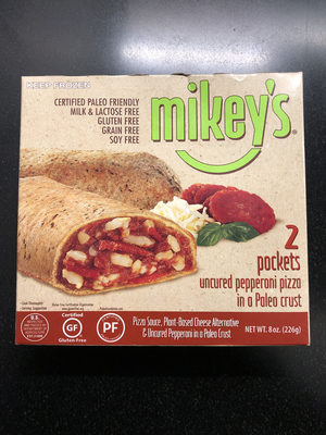 Pepperoni pizza pockets uncured pepperoni, plant-based mozzarella, and italian-style sauce in a toasted crust, pepperoni pizza pockets