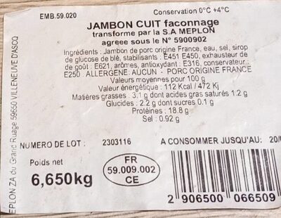 Jambon cuit faconnage