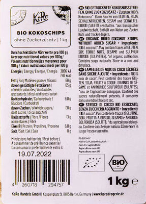 Organic dried coconut strips without added sugar