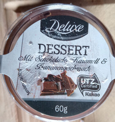 Dessert mit Schokolade, Karamell & Bananengeschmack
