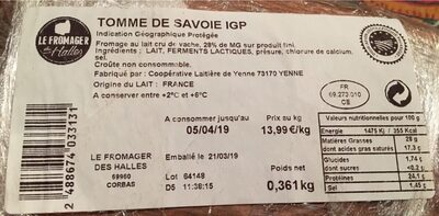 Tomme de Savoie AOP