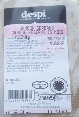 Jambon Serrano grande réserve 15 mois