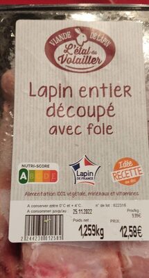 Lapin entier découpé avec foie
