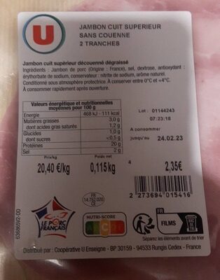 Jambon cuit supérieur sans couenne