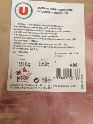 Jambon superieur sans couenne