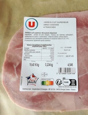 Jambon cuit supérieur sans couenne