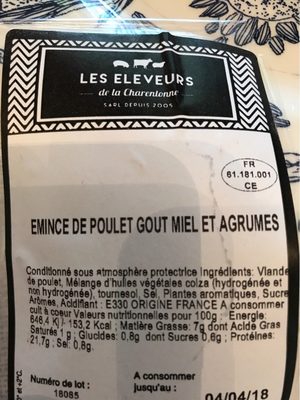 Emince de poulet gout miel et agrumes