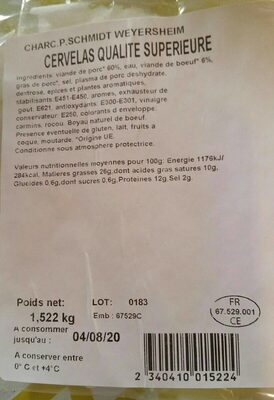 Cervelas qualité supérieure