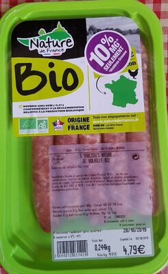 Saucisses nature de volaille bio