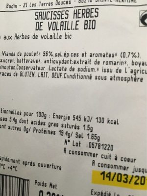 Saucisses herbes de volaille bio
