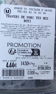 Travers de porc tex mex roti