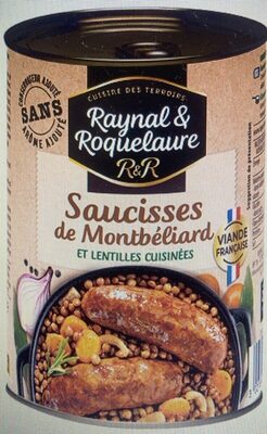 Saucisses de Montbéliard et lentilles cuisinées