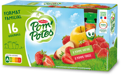 POM'POTES Compotes Gourdes Pomme, Pomme Fraise 16x90g