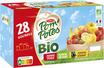 POM'POTES Compotes BIO Pomme, Pomme Fraise, Pomme Banane 28x90g