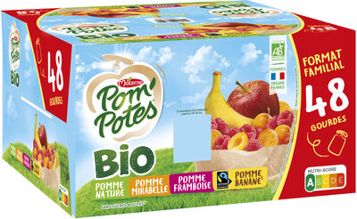 POM'POTES Compotes BIO Pomme, P. Frb, P. Mir, P. Ban 48x90g Format Familial