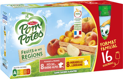 POM'POTES Compotes Gourdes P. Pêche, P. Mirabelle de Lorraine 16x90g Format Familial