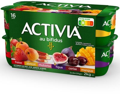 Activia bifidus fruits panache 125 g x 16 (abricot mangue rhubarbe fraise cerise figue)