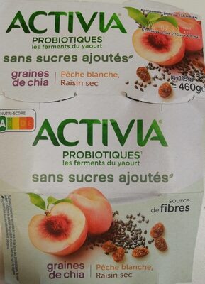 Activia - graines de chia, pêche blanche  et raisin sec