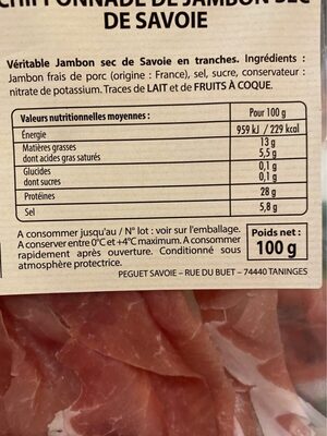 Chiffonnade jambon sec de Savoie nature