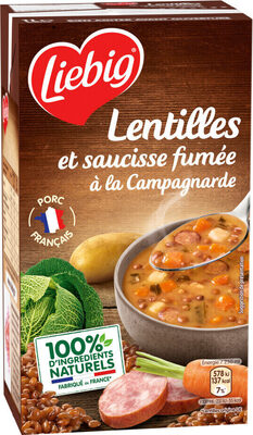 Potage lentilles et saucisse fumée à la campagnarde