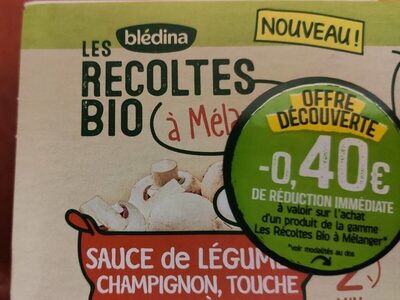 LES RECOLTES BIO à mélanger 2x150g Sauce de Légumes Champignons, Touche de Crème Dès 10 mois