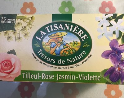 Infusions Tilleul Rose Jasmin Violette, 25 Sachets, Marque La Tisanière