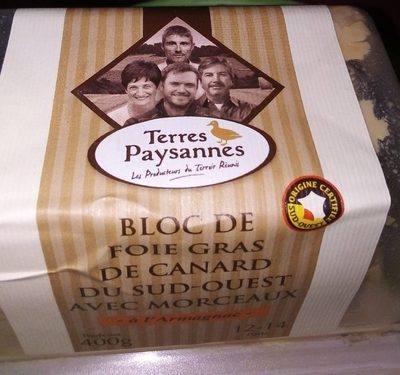 Bloc de foie gras de canard du sud-ouest avec morceaux