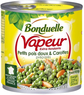 Petits pois doux et carottes préparés Vapeur