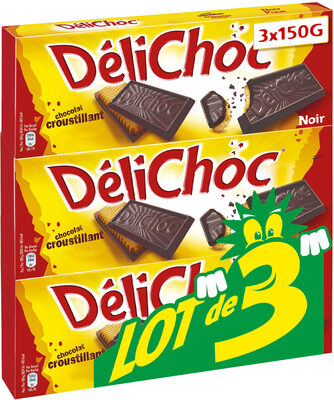 Delichoc tablette chocolat noir lot 3x150g (450g)