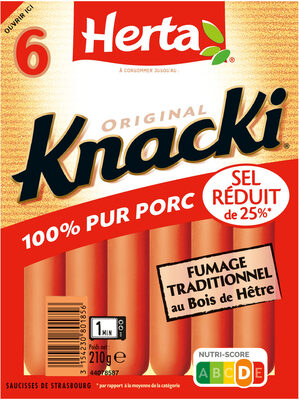 HERTA KNACKI Saucisses 100% pur porc sel réduit x6 210g