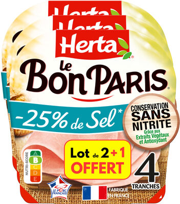 HERTA LE BON PARIS Jambon sel réduit ss nitritex4 LOT 2+1OFT