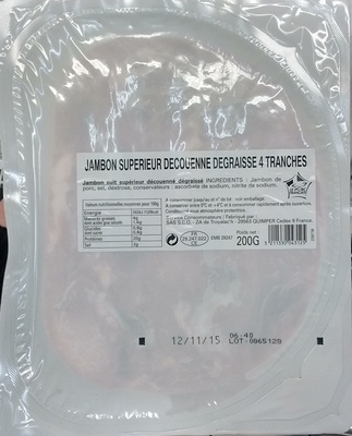 Jambon supérieur découenné dégraissé 4 tranches